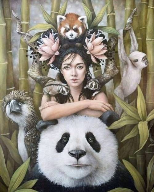girl with wild animals - оригинал