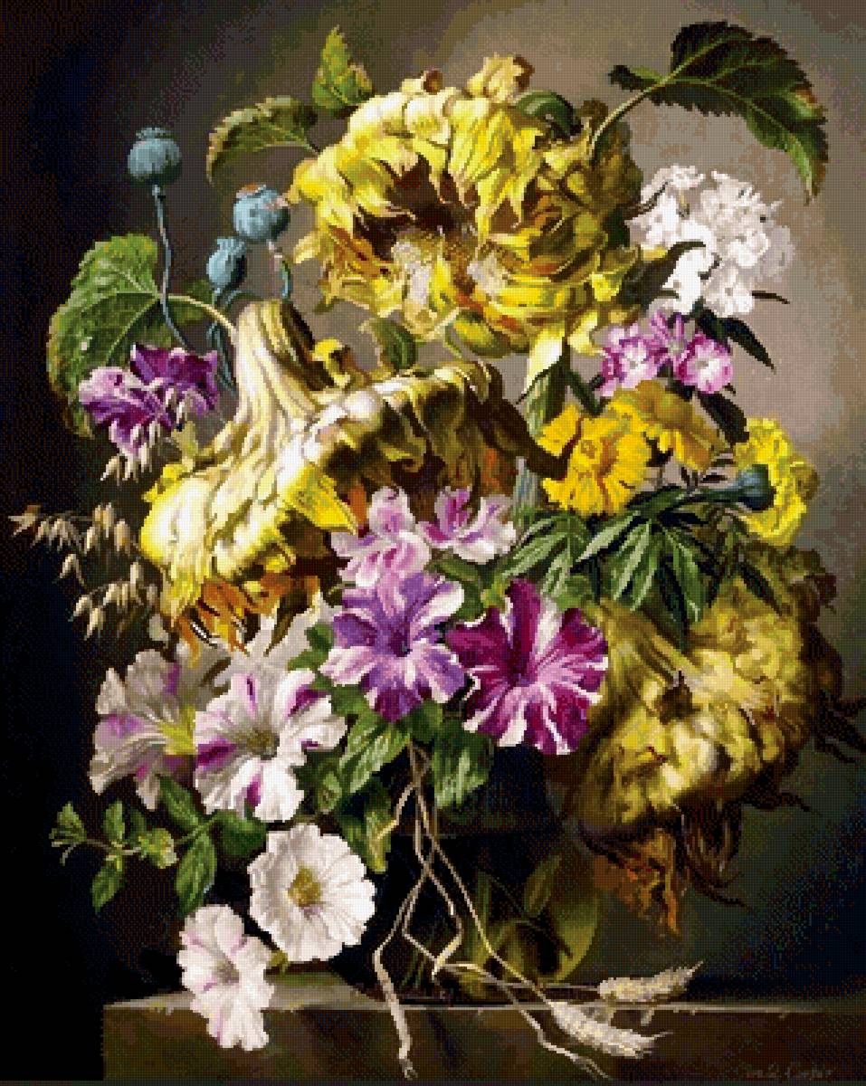 Осенний букет - осень, джеральд купер, подсолнухи, букет, натюрморт - предпросмотр