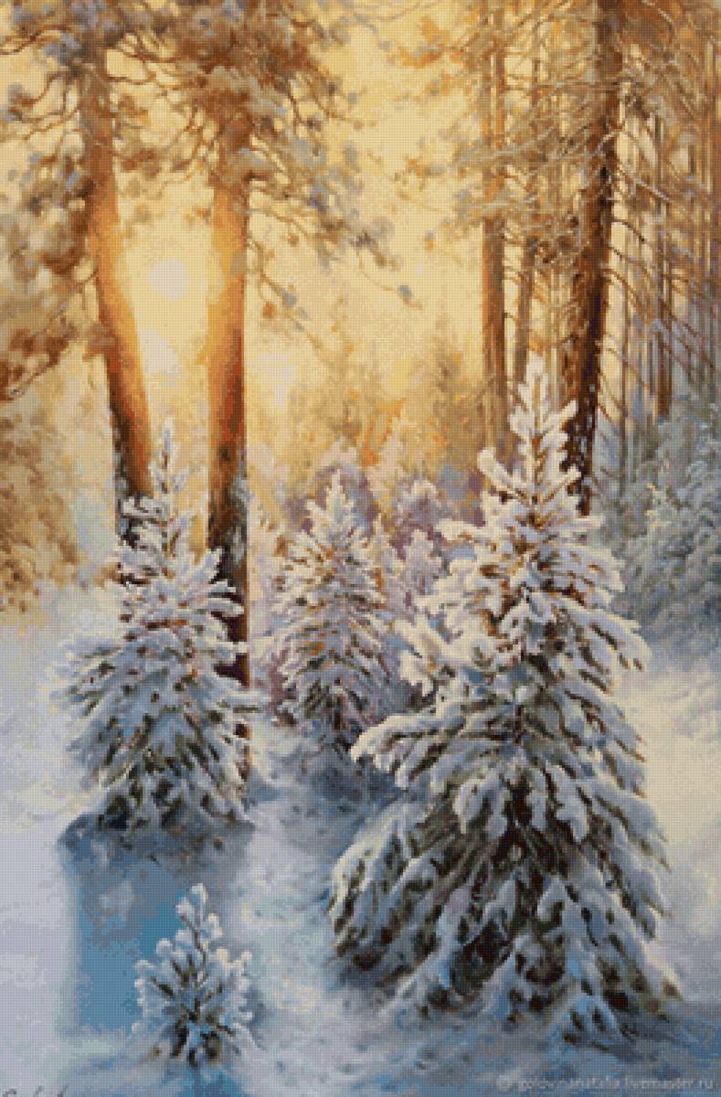 Зимний рассвет - пейзаж, зима - предпросмотр