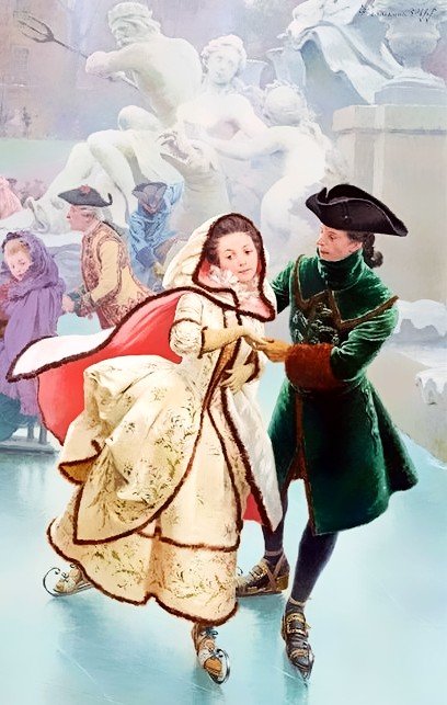 По картине Мориса Лелуара - зима, сюжет, каток - оригинал