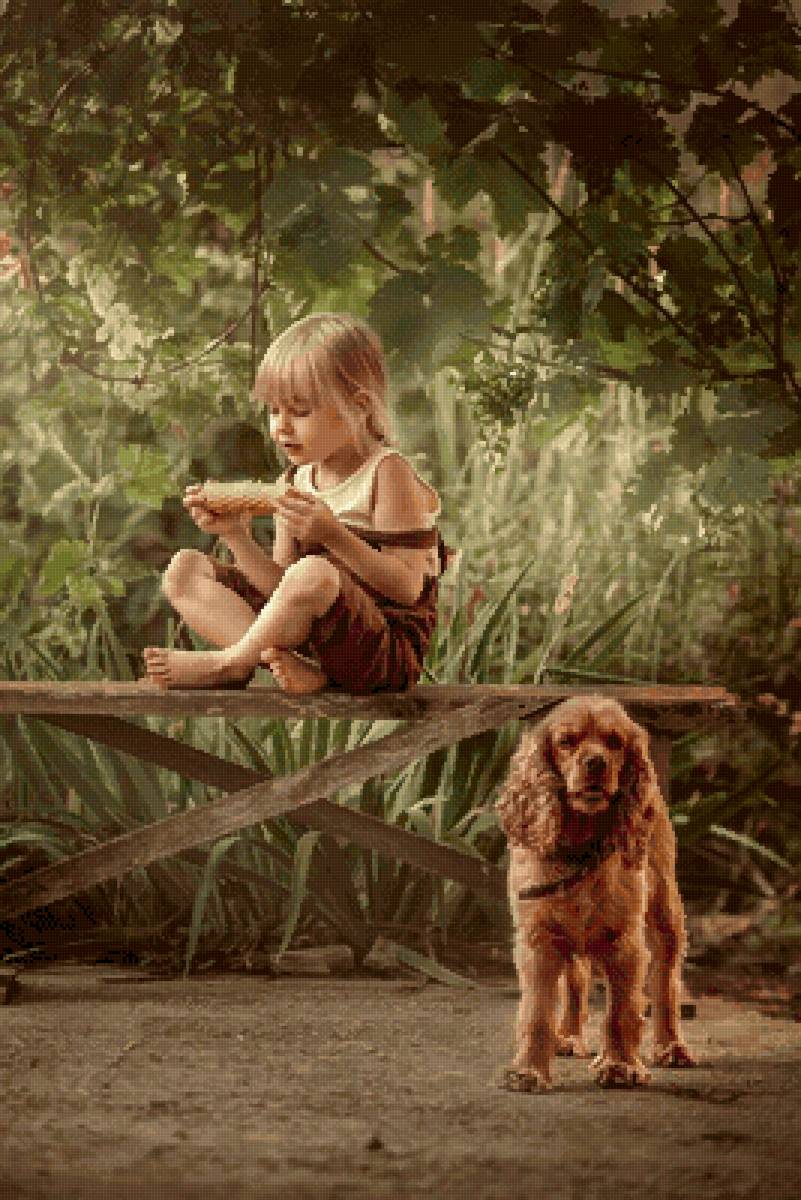 Девочка с кукурузой - девочка, кукуруза, собака - предпросмотр