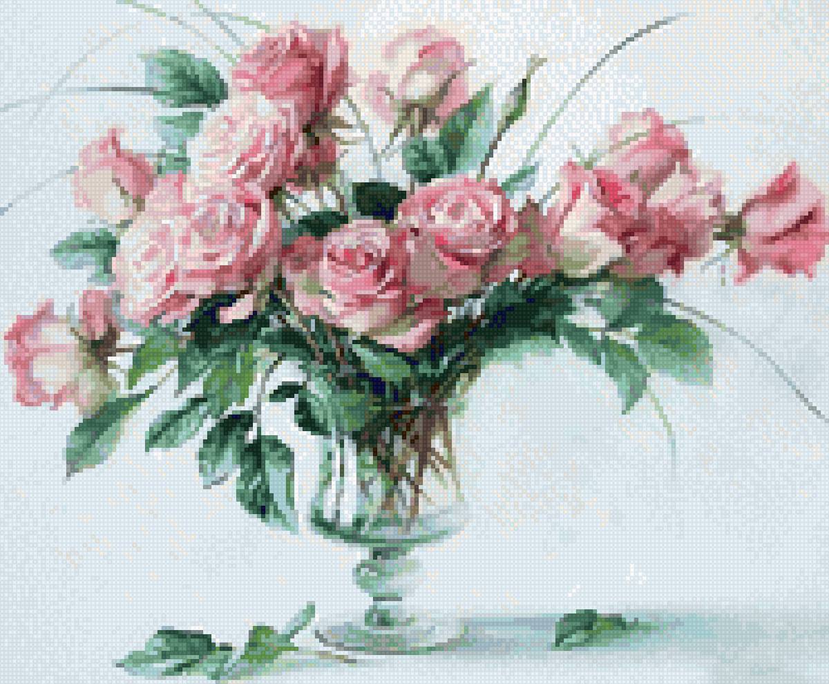 Розовый букет - розы. букет.цветы в вазе. - предпросмотр