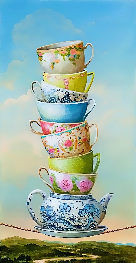 По картине Кевина Слоана - посуда, чайная пара, фарфор, чайник, кухня, равновесие, чашка - оригинал