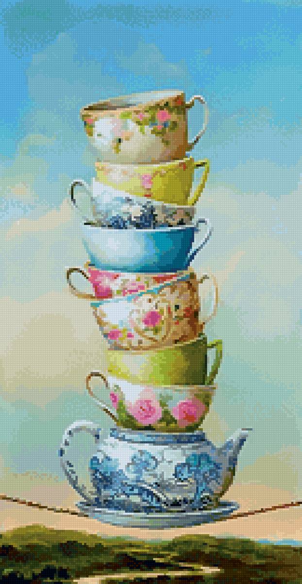 По картине Кевина Слоана - чайная пара, чашка, кухня, посуда, равновесие, фарфор, чайник - предпросмотр