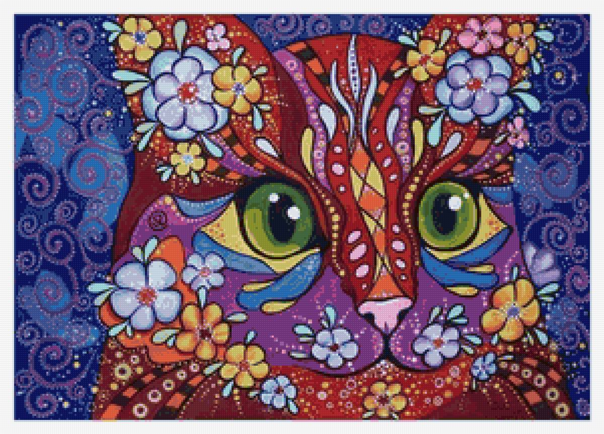 Цветочный кот - цветы, орнамент, узоры, кот - предпросмотр