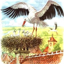 Схема вышивки «аист на крыше»