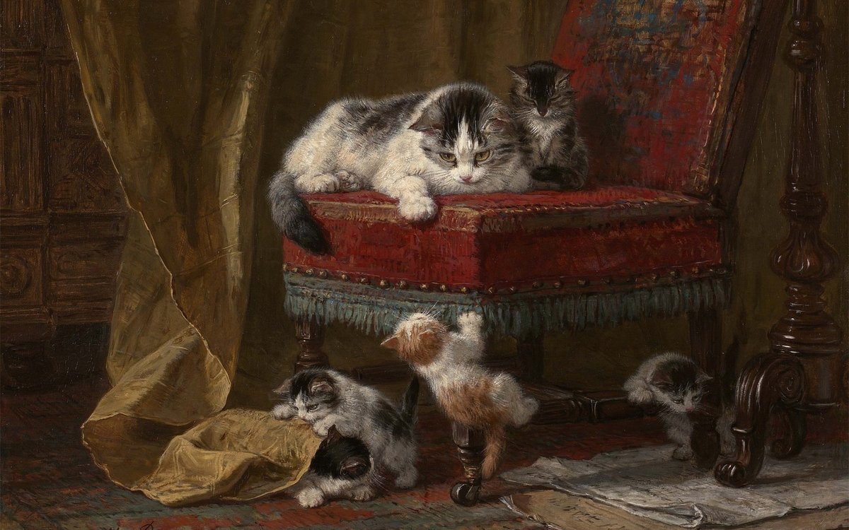 Кошачье семейство - кошка, котята - оригинал