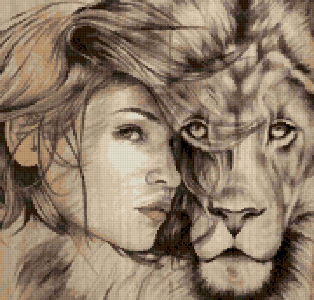 Лев и девушка - лев, фреска, девушка - предпросмотр