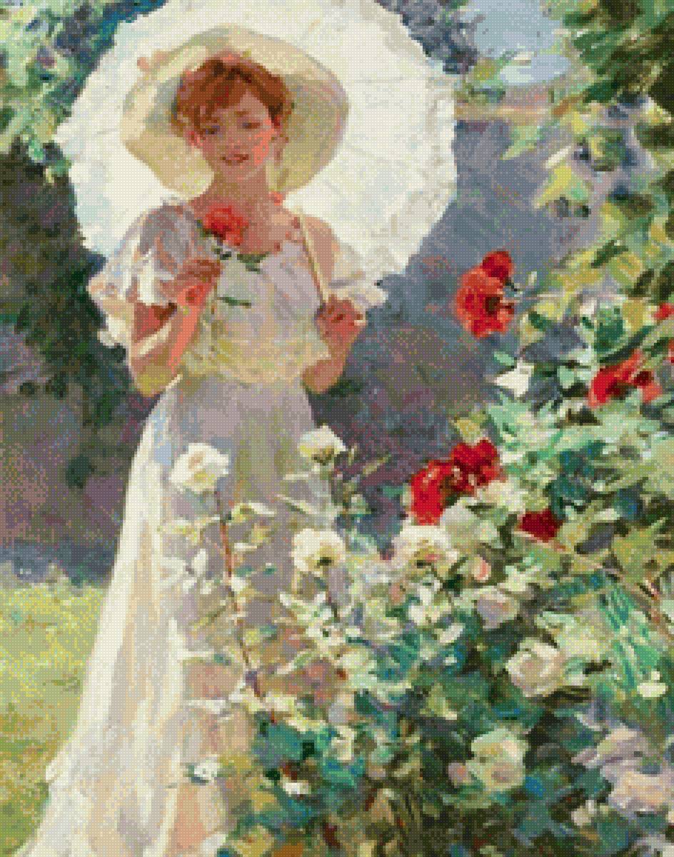 Девушка с зонтиком - зонтик, девушка, цветы - предпросмотр