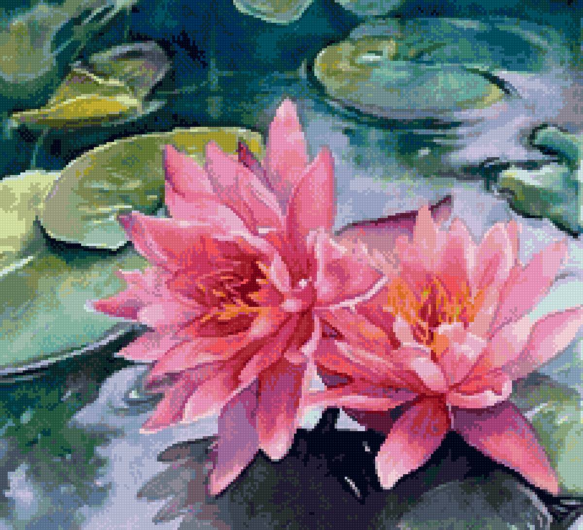 Лотосы - лотос, до 240 крестиков, цветы - предпросмотр