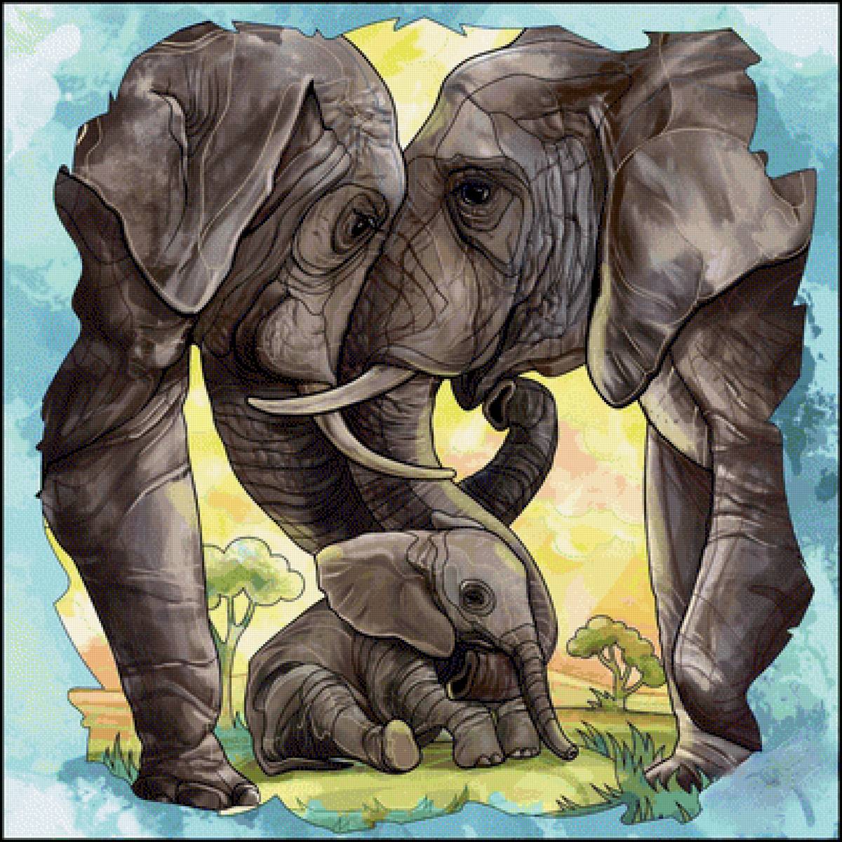 семейка - слоны, животные - предпросмотр