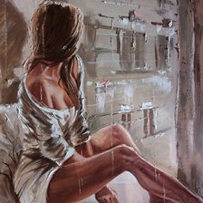 Схема вышивки «девушка в окне, тоска, пнк»