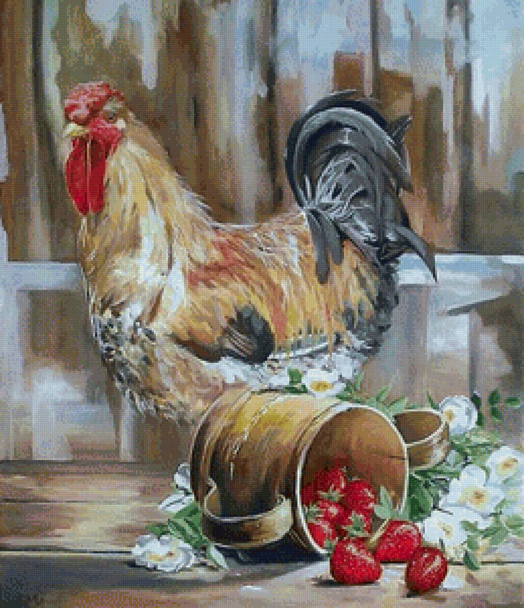 Петушок - петух, ягоды, деревня - предпросмотр