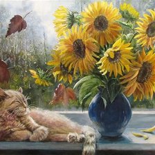 Схема вышивки «Кот у окна»