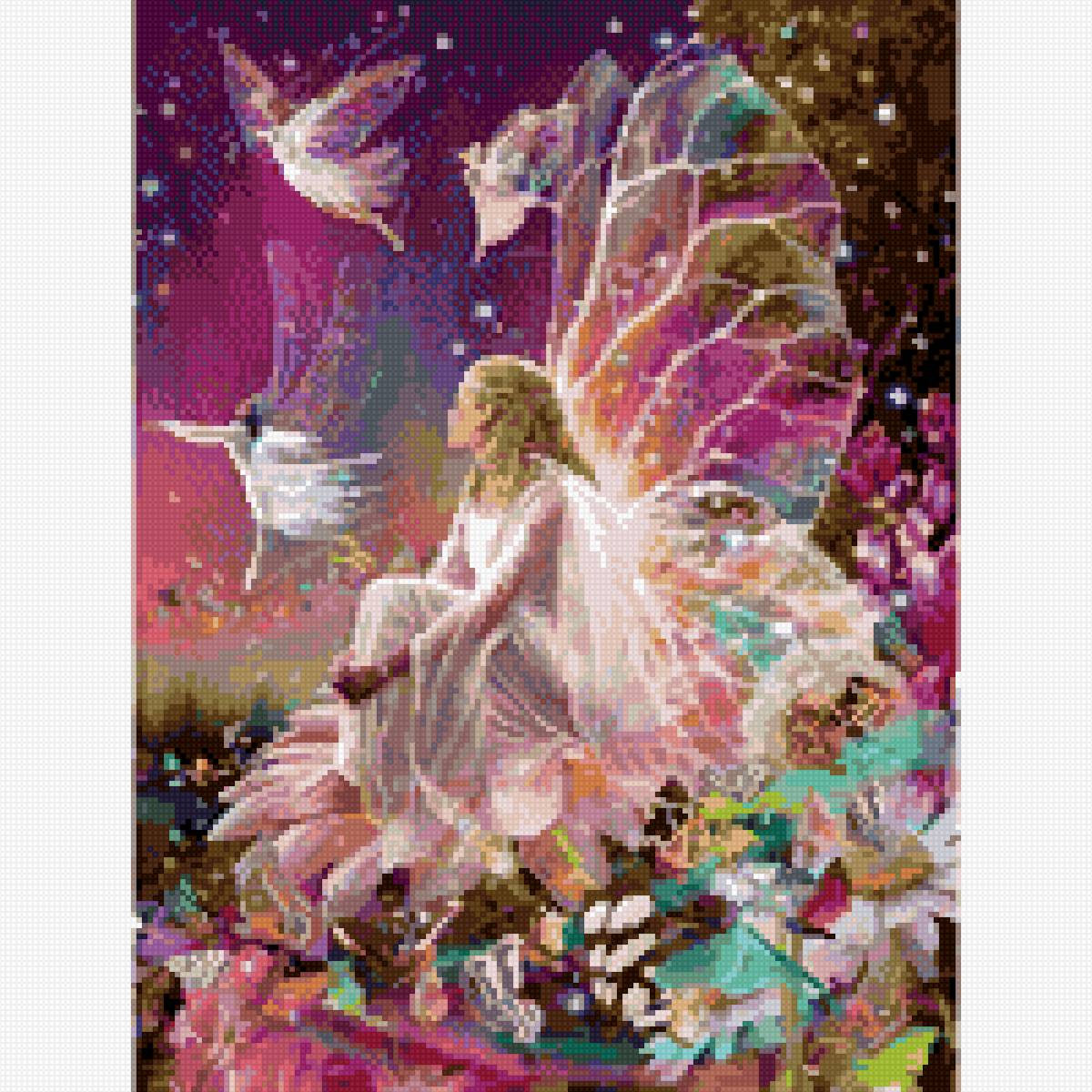 Фея-бабочка - крылья, фея, сказка, розовый, ночь, фентези, бабочки - предпросмотр
