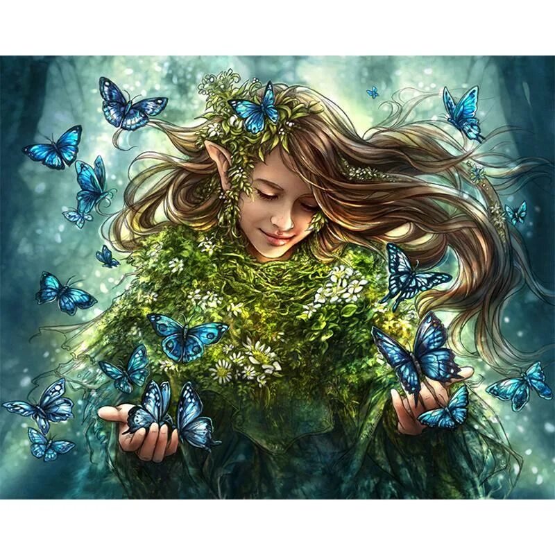 Эльф с бабочками - девочка, фея, девушка, эльф, сказка, фентези, бабочки - оригинал