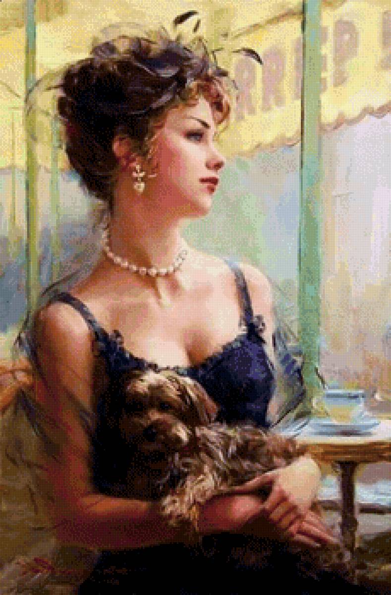 Дама с собачкой - кафе, красивая, девушка - предпросмотр