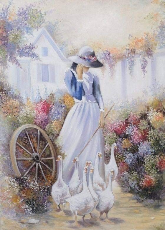 Пастушка - деревня, девушка, утки, гуси - оригинал