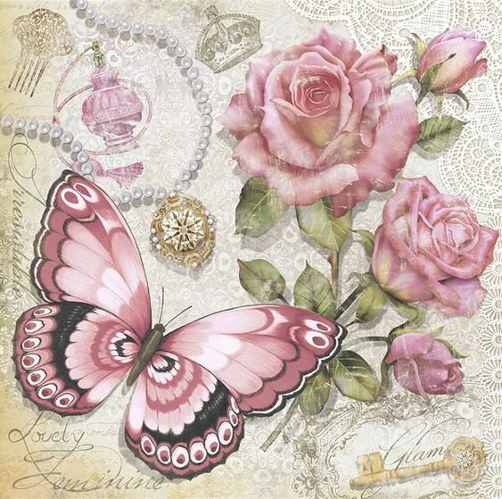 Винтаж - бабочка, цветы, винтаж - оригинал
