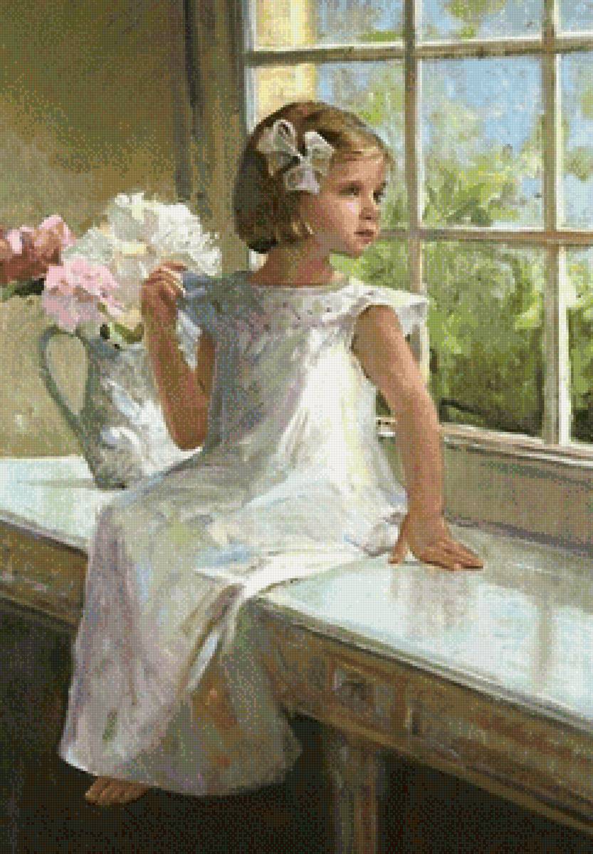 Красавица - девочка, окно - предпросмотр