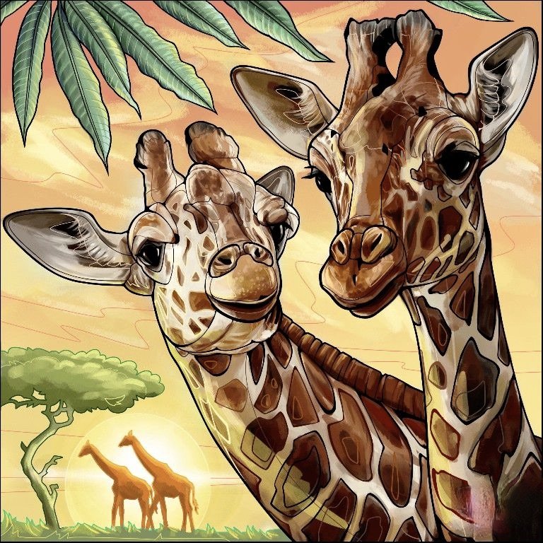 Парочка - жирафы, животные, сафари - оригинал