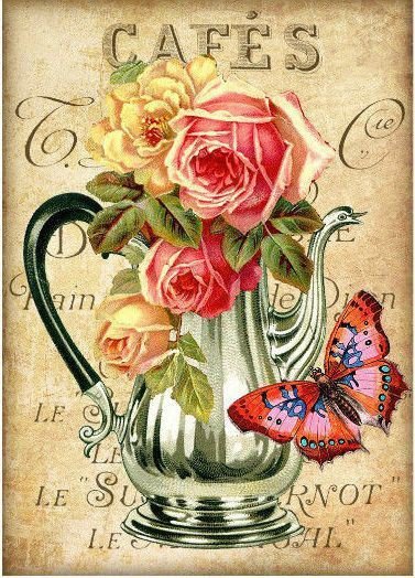 Винтаж - цветы, винтаж, бабочка, на кухню - оригинал