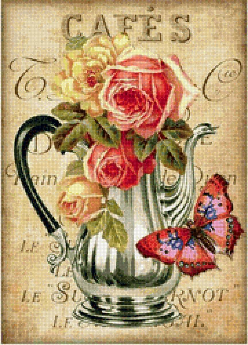 Винтаж - винтаж, на кухню, цветы, бабочка - предпросмотр