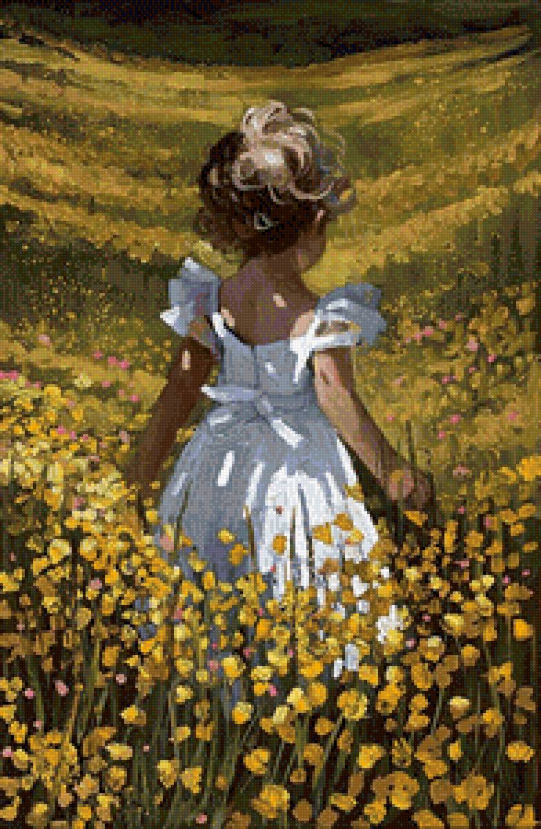 Лето - поле, лето, цветы, девочка - предпросмотр