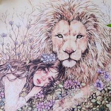 Схема вышивки «Лев и девушка»