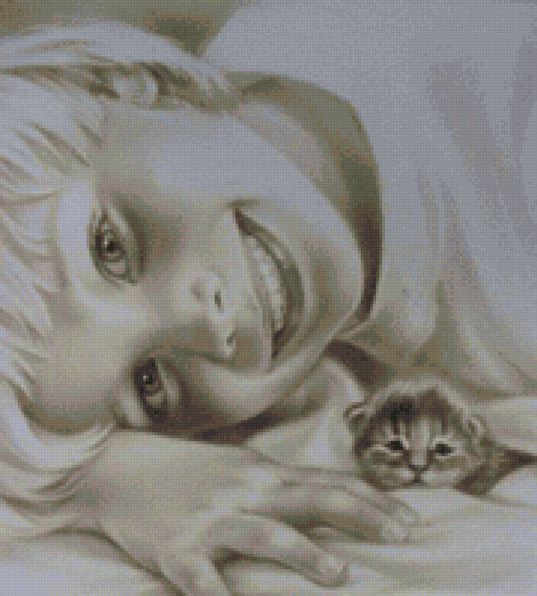 Девочка с котенком - ребенок, животные, котенок, люди, девочка - предпросмотр