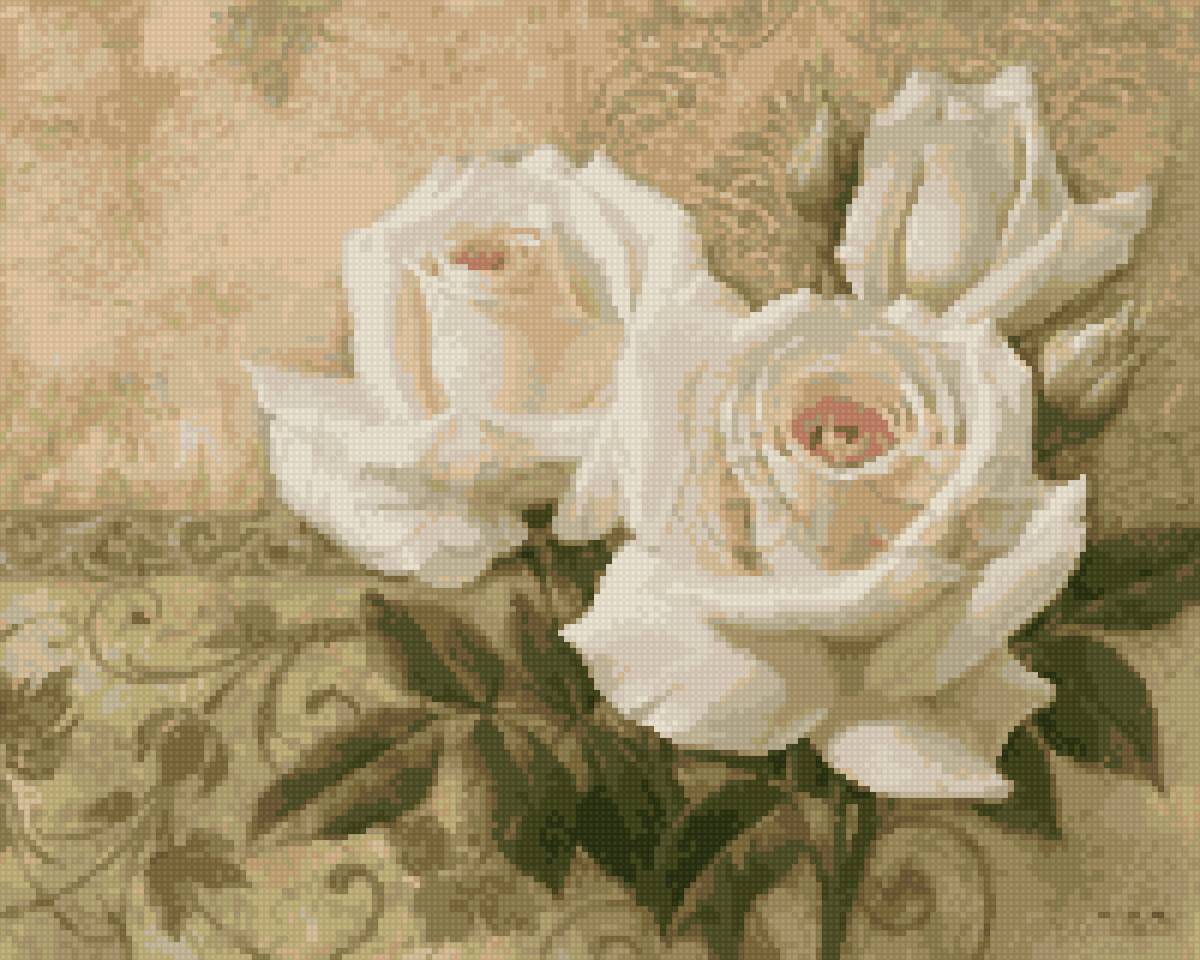Белые розы - натюрморт, цветы, рисунок, акварель, белые розы - предпросмотр
