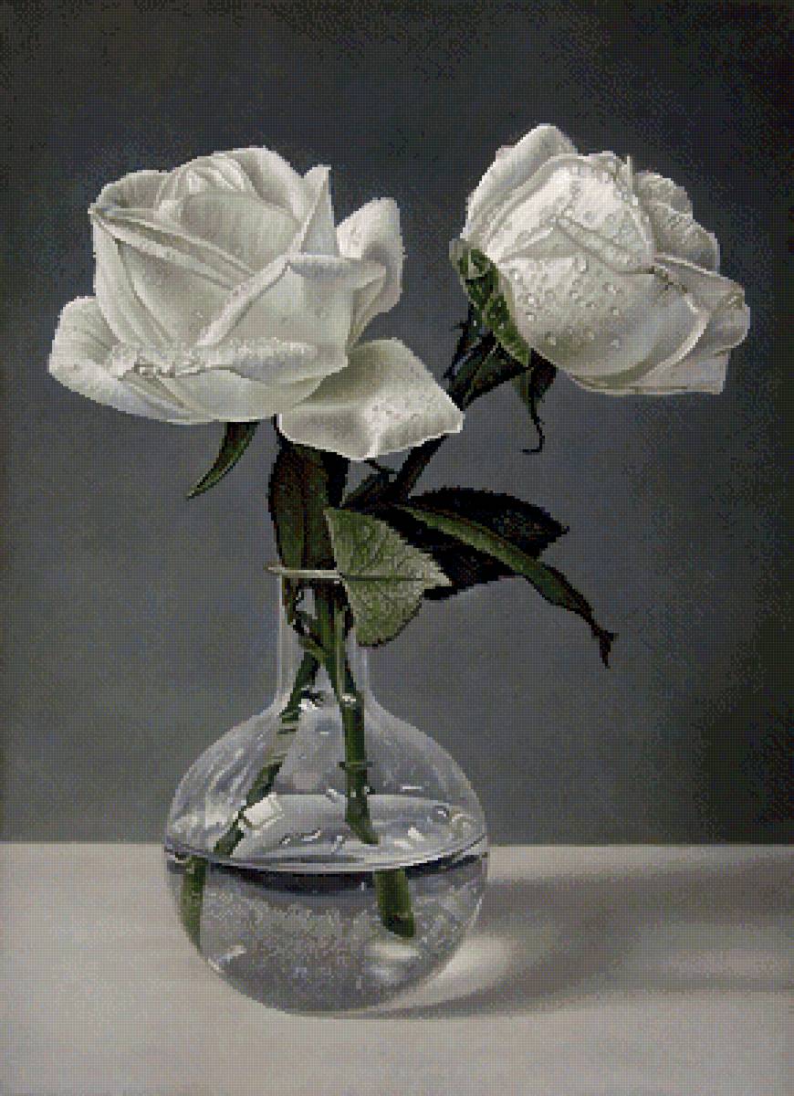 Розы в стеклянной вазе - цветы, розы, ваза - предпросмотр
