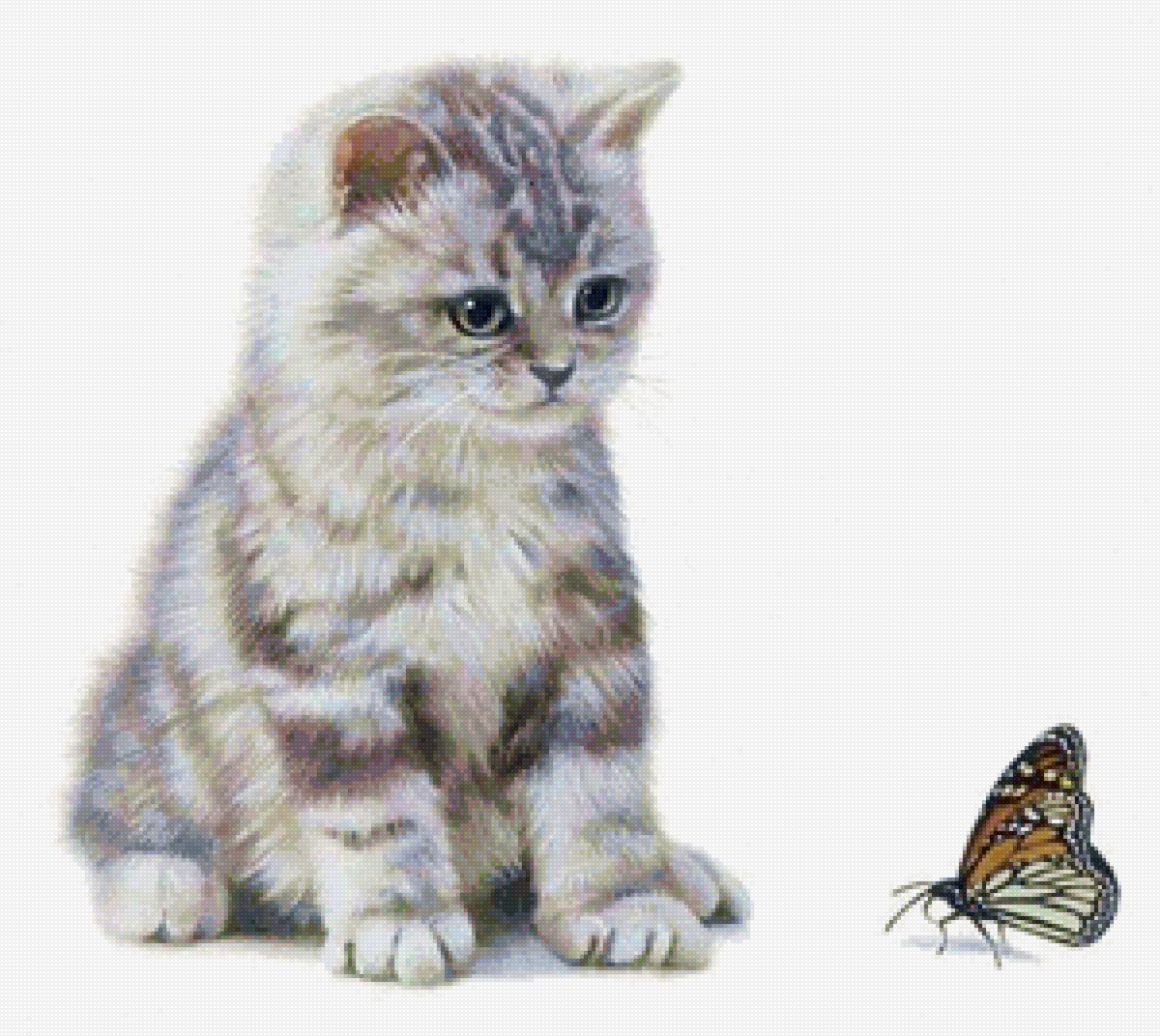 Котёнок с бабочкой - котик, бабочка - предпросмотр