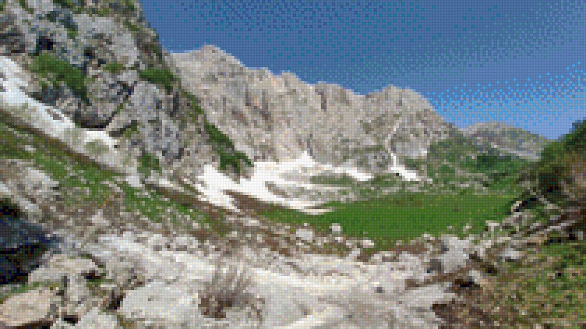 Горная поляна - природа, снег, камни, горы - предпросмотр