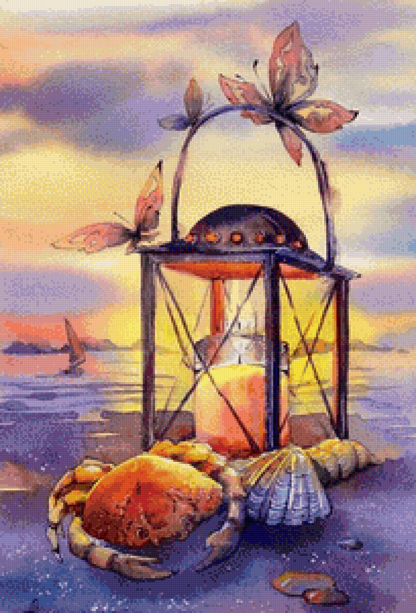 Море - море, краб, ракушки, фонарь - предпросмотр