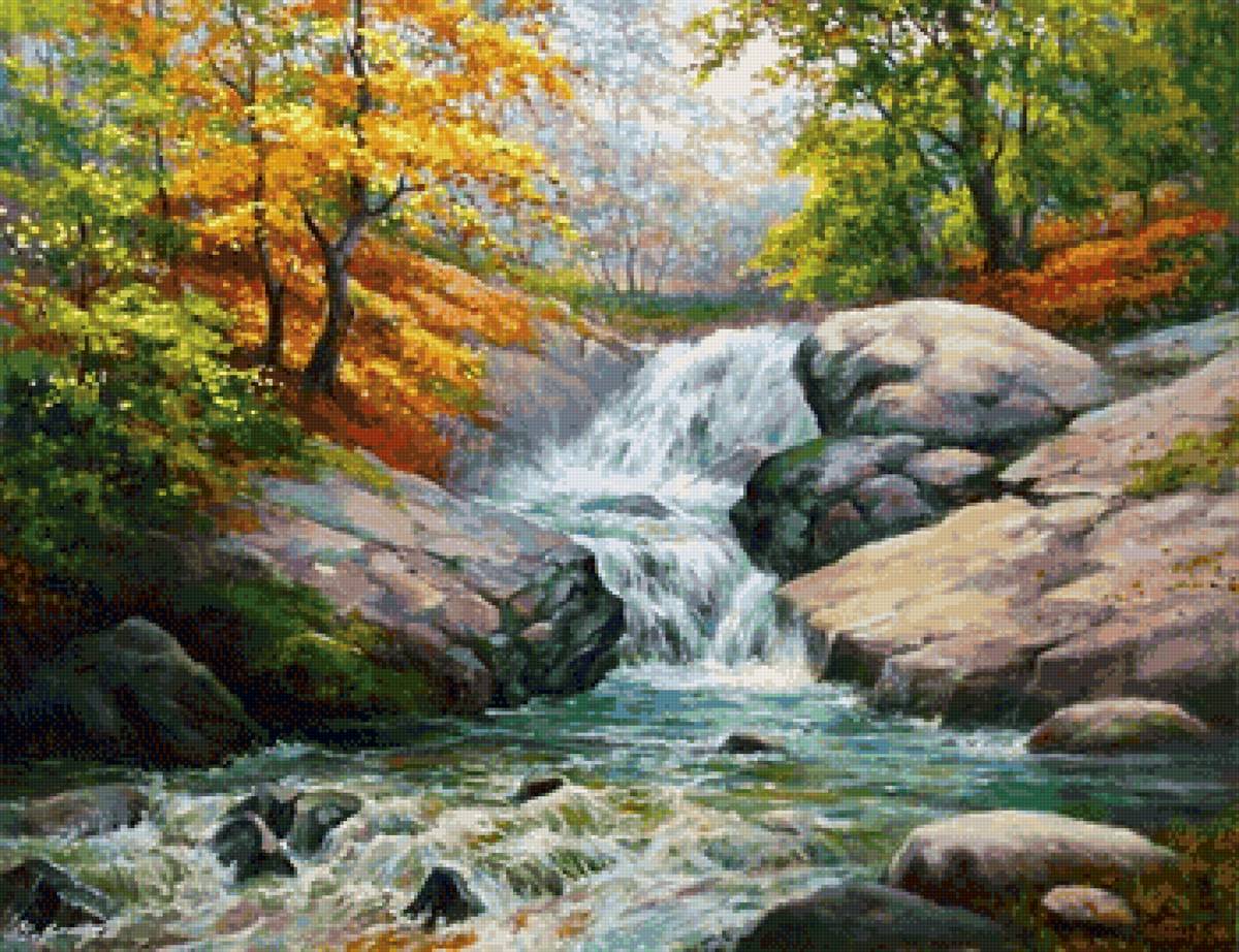 Водопад - лес, пейзаж, водопад, природа - предпросмотр