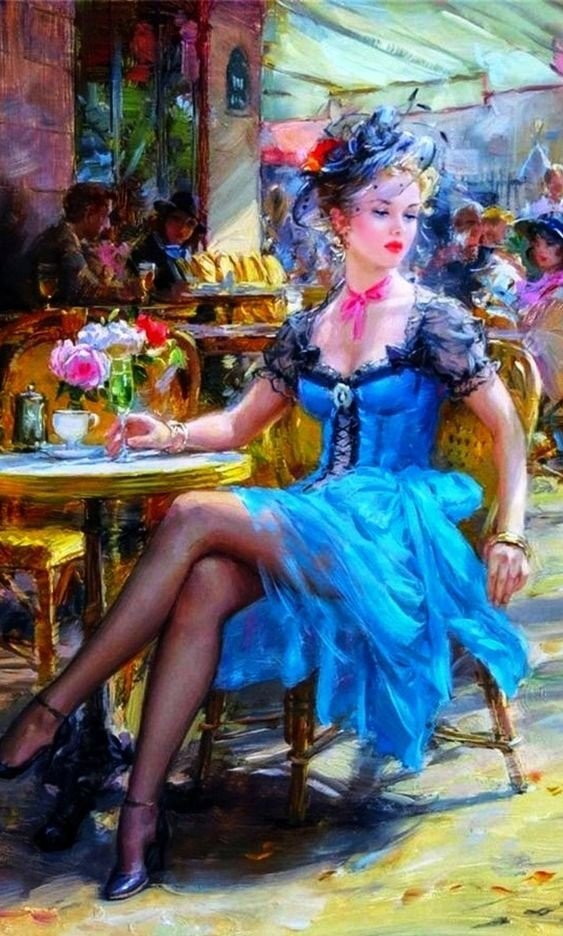 Кафе в Париже - улица, кафе, девушка - оригинал