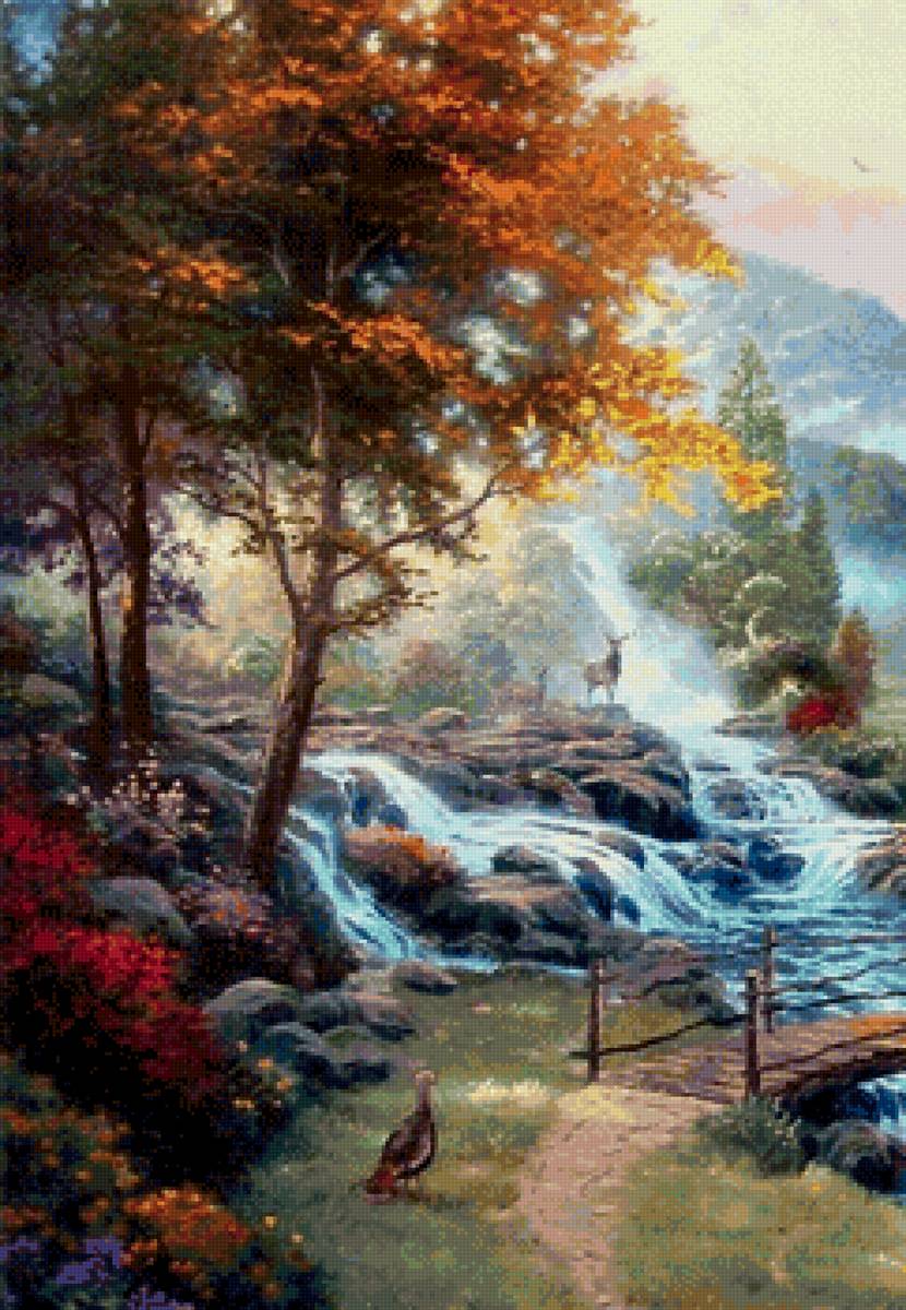 Природа - водопад, животные, природа, лес - предпросмотр