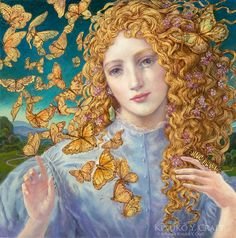 Фея бабочек - весна, девушка, фентези, осень, бабочки, рыжие, фея - оригинал