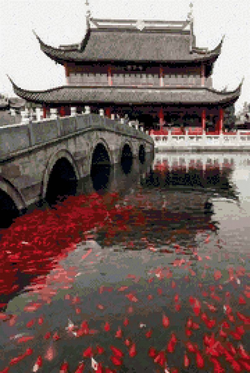 пагода - рыбы, карпы, япония, вода, пагода - предпросмотр