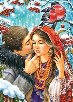 свидание в лесу - свидание, зима, любовь, пара, девушка, гамма - оригинал