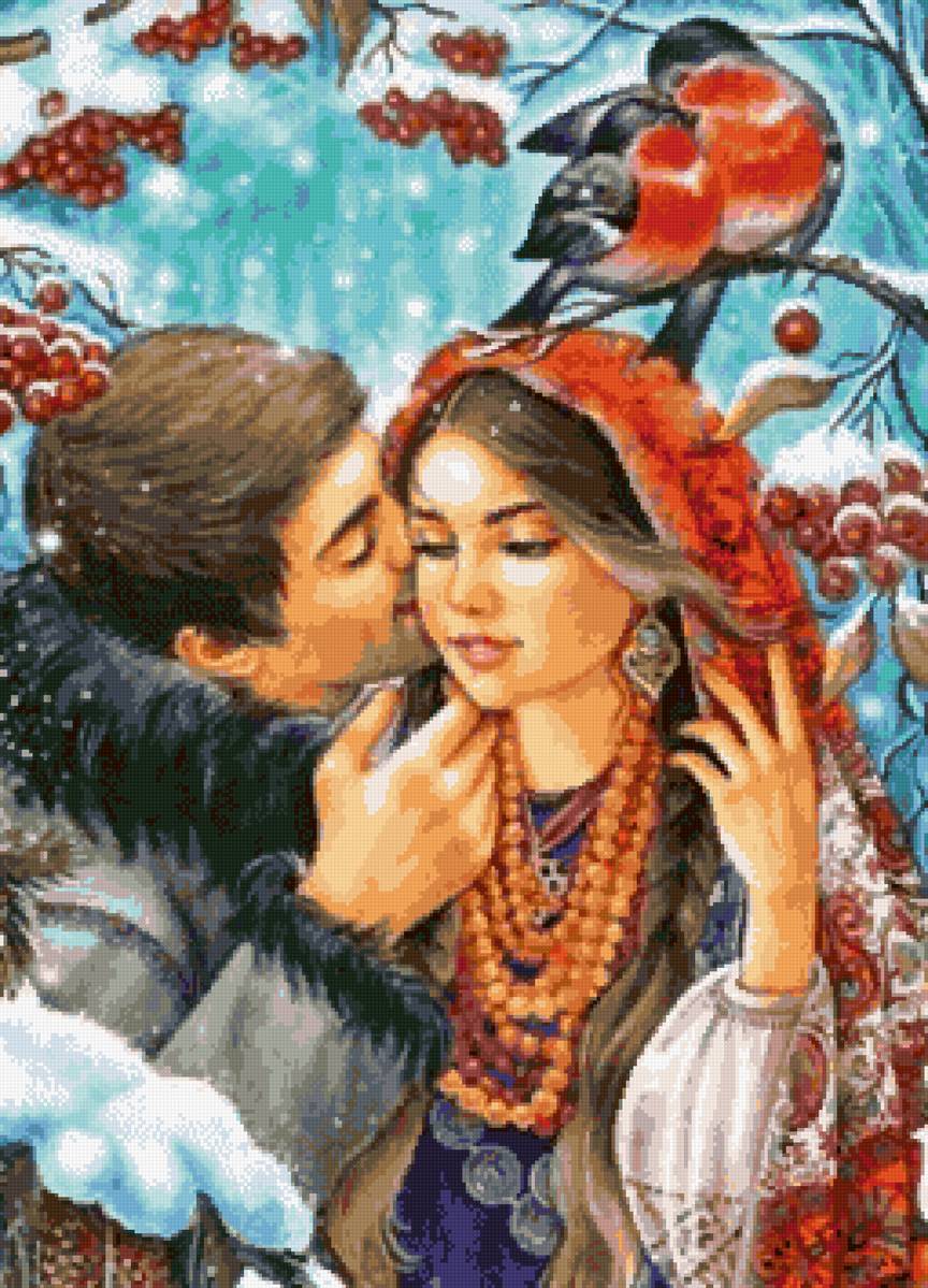 свидание в лесу - девушка, пара, гамма, свидание, зима, любовь - предпросмотр