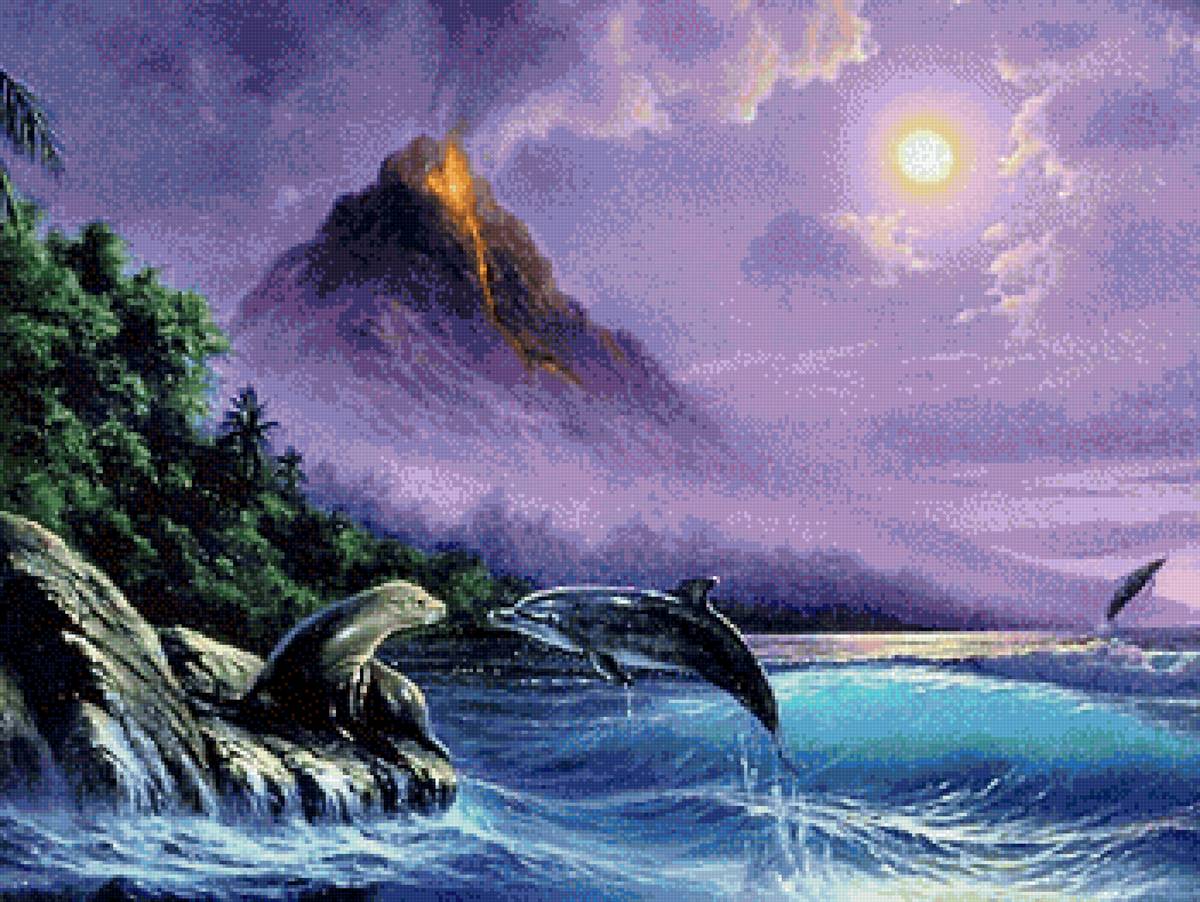 Море - рыбы, море, остров - предпросмотр