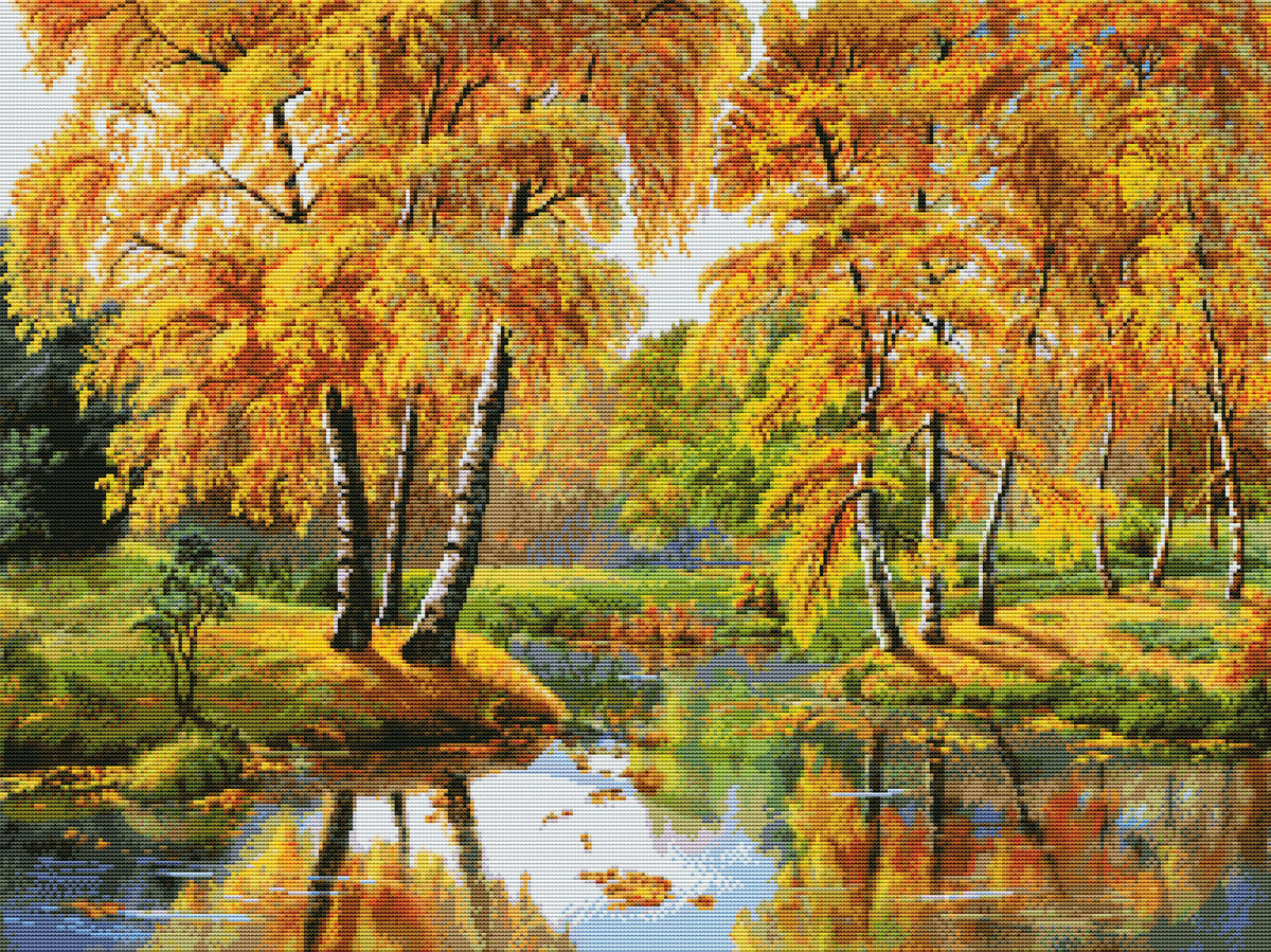 Золотая осень А3-18-018 (~26x35cm) - осень золотая, осень, пейзаж - оригинал