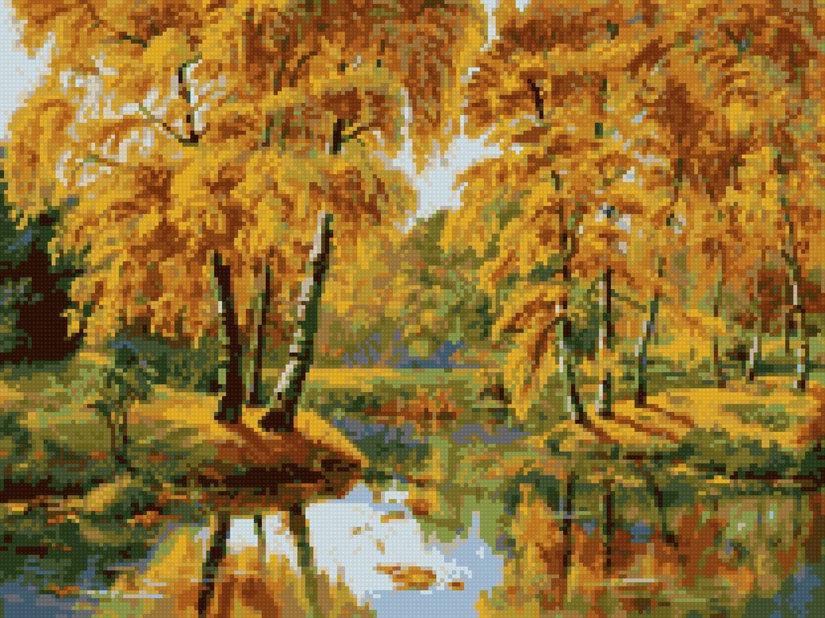 Золотая осень А3-18-018 (~26x35cm) - осень золотая, пейзаж, осень - предпросмотр