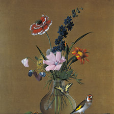 Схема вышивки «Букет цветов, бабочка и птичка. Худ. Толстой Федор Петрович»