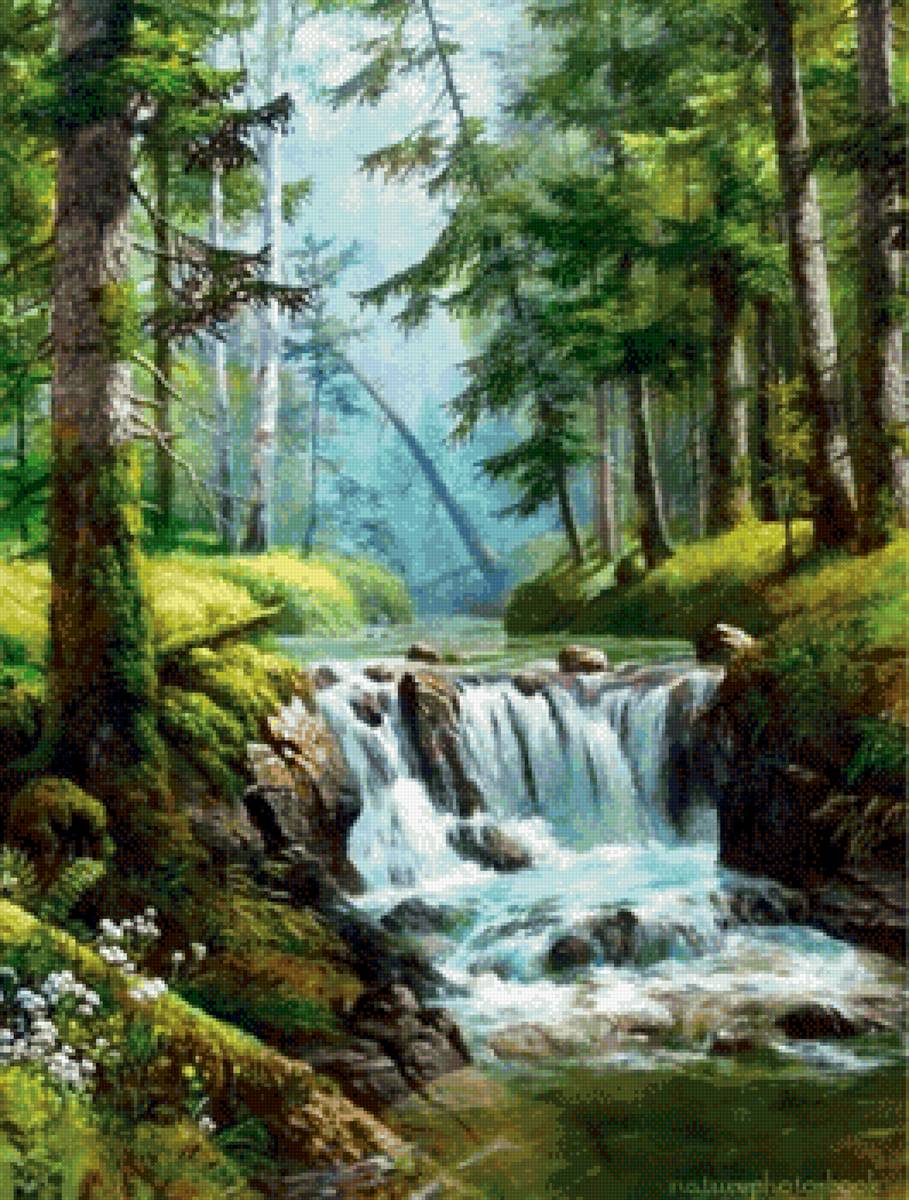 Лес - природа, лес, водопад, пейзаж - предпросмотр