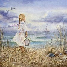 Схема вышивки «NIÑA MIRANDO BARCO»