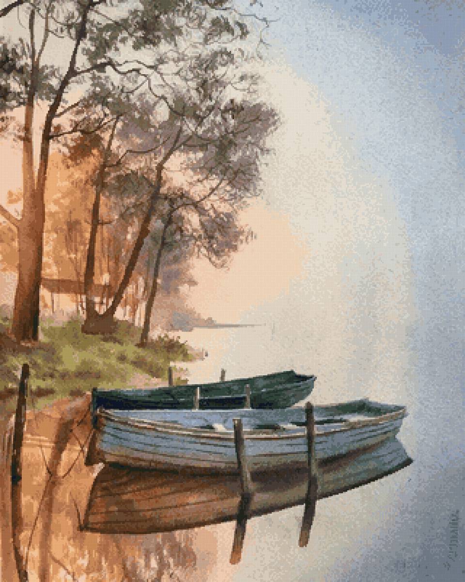 Рассвет на реке - река, лодка, рассвет,  - предпросмотр