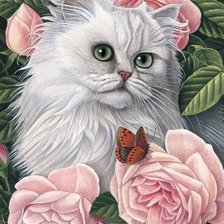 Кошка с розами